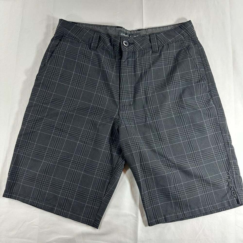 O'Neill Men's Charcoal Gray Plaid Flat Front Bermuda Shorts 31